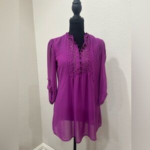 Jewel Tone Boho Sheer Embellished Tunic Blouse